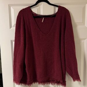 Free People Deep Red V-Neck Sweater